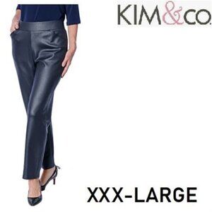Kim & Co, Women's Faux Leather Knit Comfort Pant with Pockets - Navy. Size: XXXL